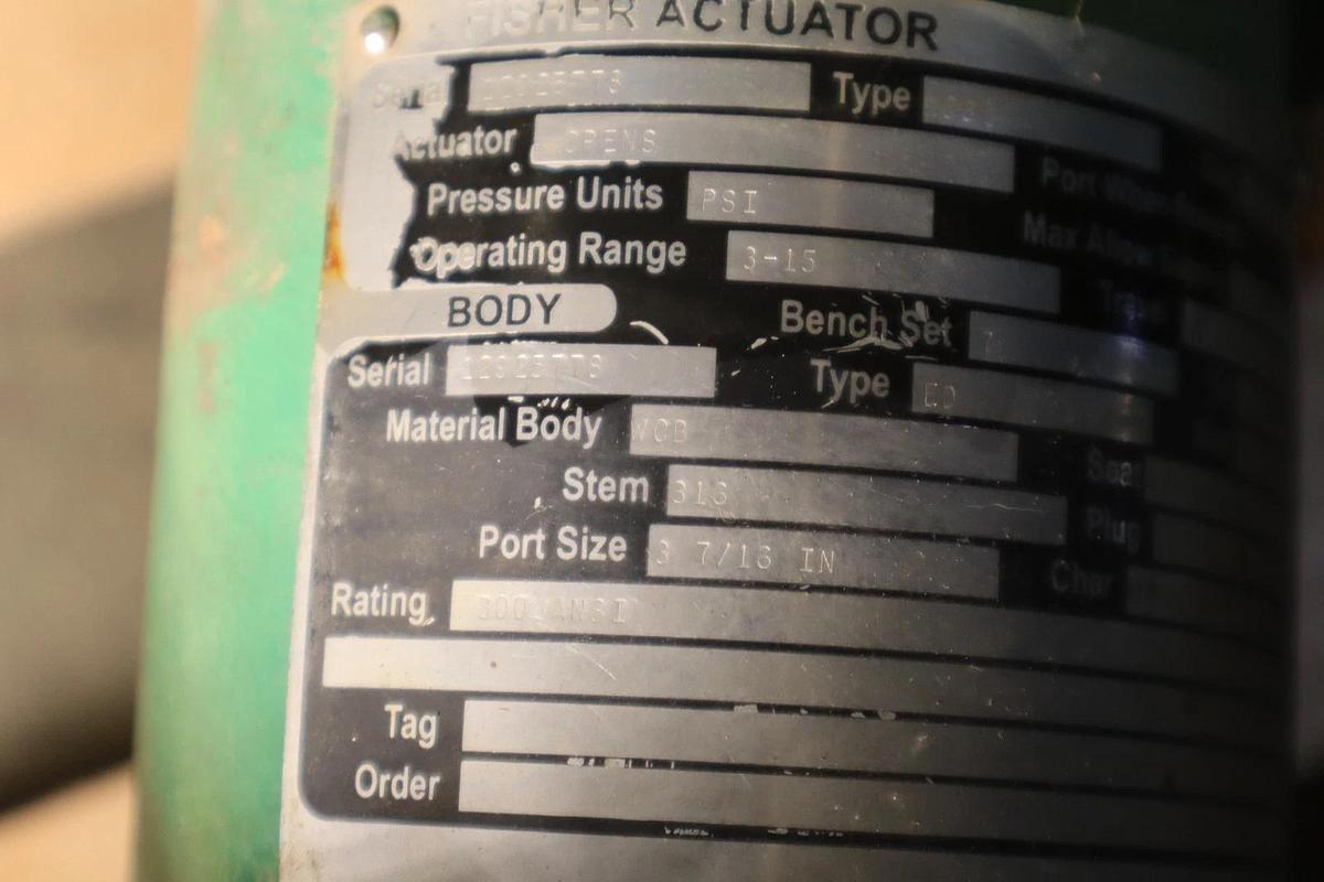 Used Fisher Control Valve Size 40 With Type EZ Pneumatic Actuator