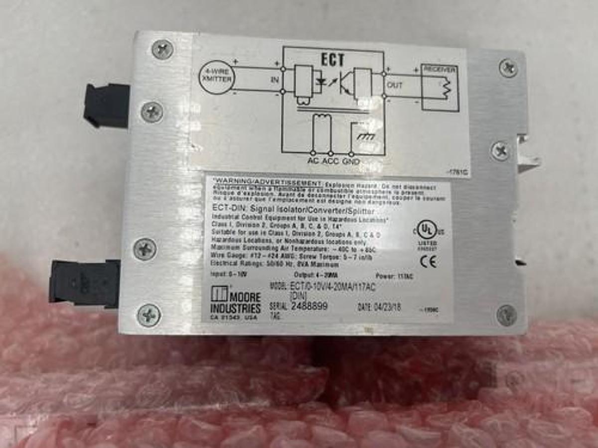 Used NEW Moore Industries ECT/0-10V/4-20MA/117AC SIGNAL ISOLATOR STOCK K-2127