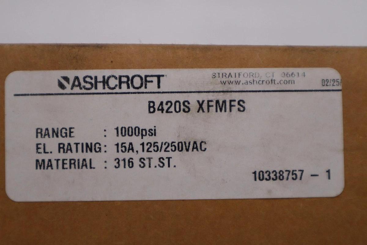 Used ASHCROFT B420S XFMFS PRESSURE SWITCH 1000 PSI 15A 125/250VAC - STOCK GF109A