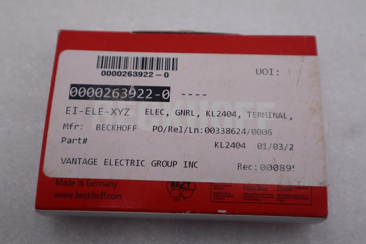 Used BECKHOFF KL2404 DIGITAL OUTPUT TERMINAL 2-WIRE 4-CHANNEL 4 OUTPUTS STOCK G936A