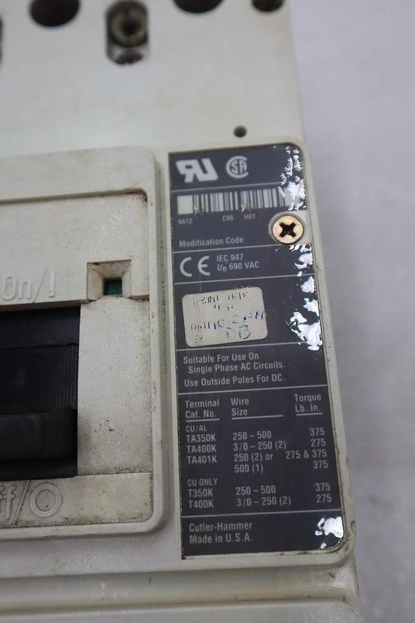 Used CUTLER-HAMMER HM2P400X5WS10 MOTOR CIRCUIT PROTECTOR SERIES C 600VAC STOCK #3220