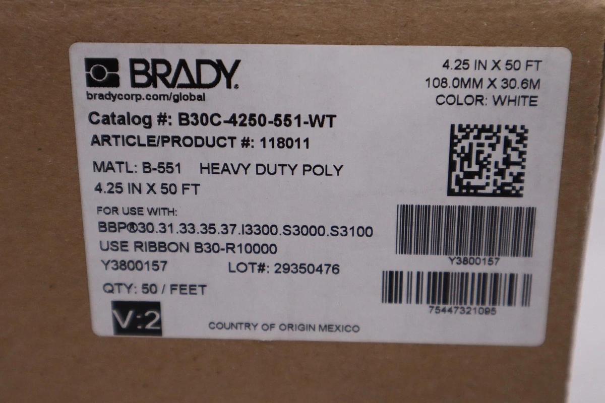 Used NEW Brady B30C-4250-551-WT White 4-1/4" x 50' for BBP30 / BBP31 / BBP33 STK H371