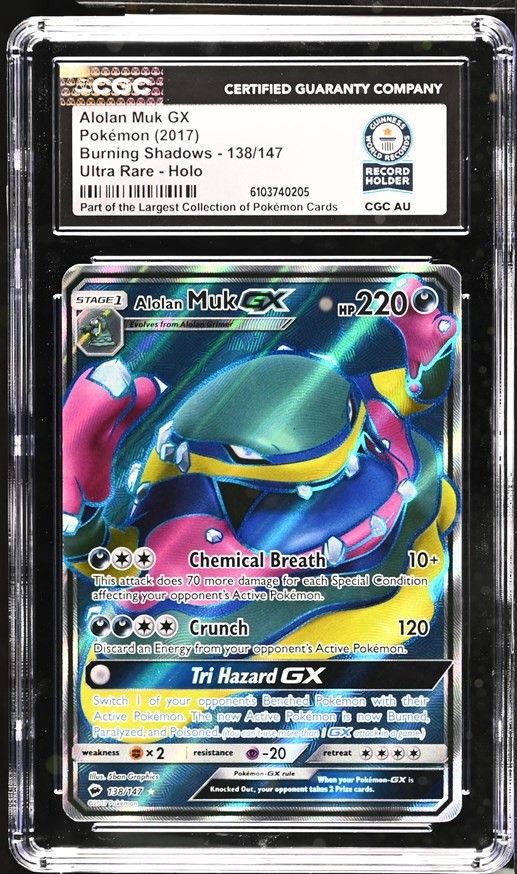 Used 2017 Alolan Muk GX 138/147 Pokemon Burning Shadows Sun & Moon CGC WORLD RECORD