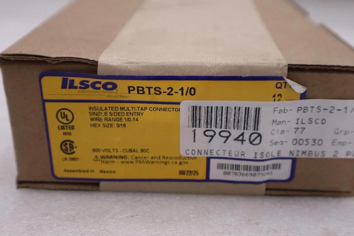 Used BOX OF 12 - ILSCO PBTS-2-1/0 2-Port Insulated Tap Connector Wire Range #GF496A