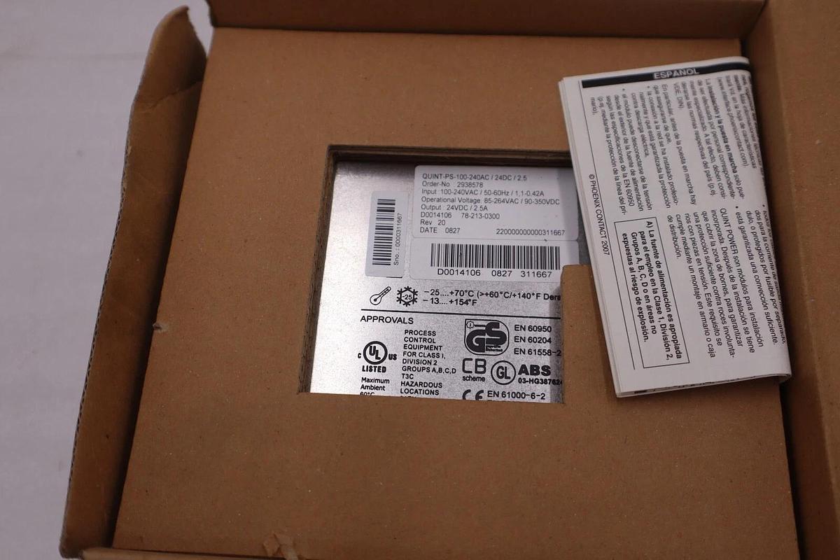 NEW PHOENIX CONTACT 2938578 QUINT-PS-100-240AC/24DC/2.5 100-240VAC STOCK H272
