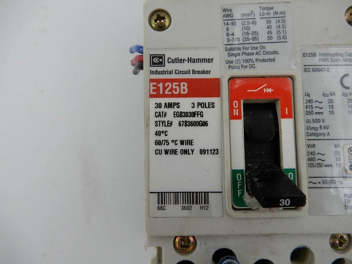 Used CUTLER HAMMER E125B CIRCUIT BREAKER EGB3030FFG STOCK 606