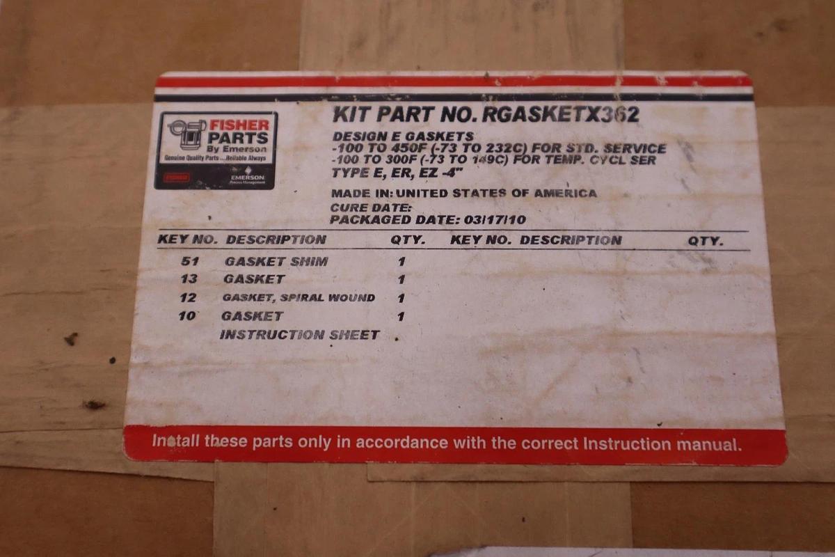 Used Fisher RGASKETX362 Industrial Valve Gasket / Replacement Part NEW STOCK 136A