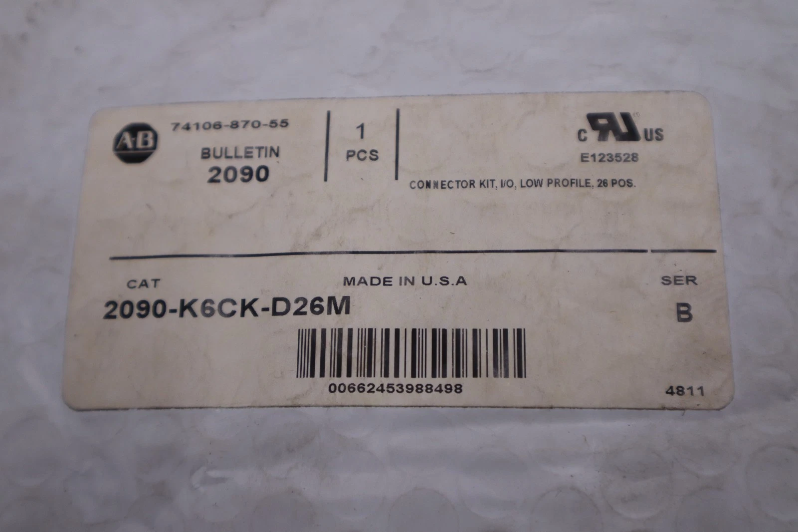 Used LOT OF 2 - ALLEN BRADLEY 2090-K6CK-D26M SER.B CONNECTOR - STOCK GF291A