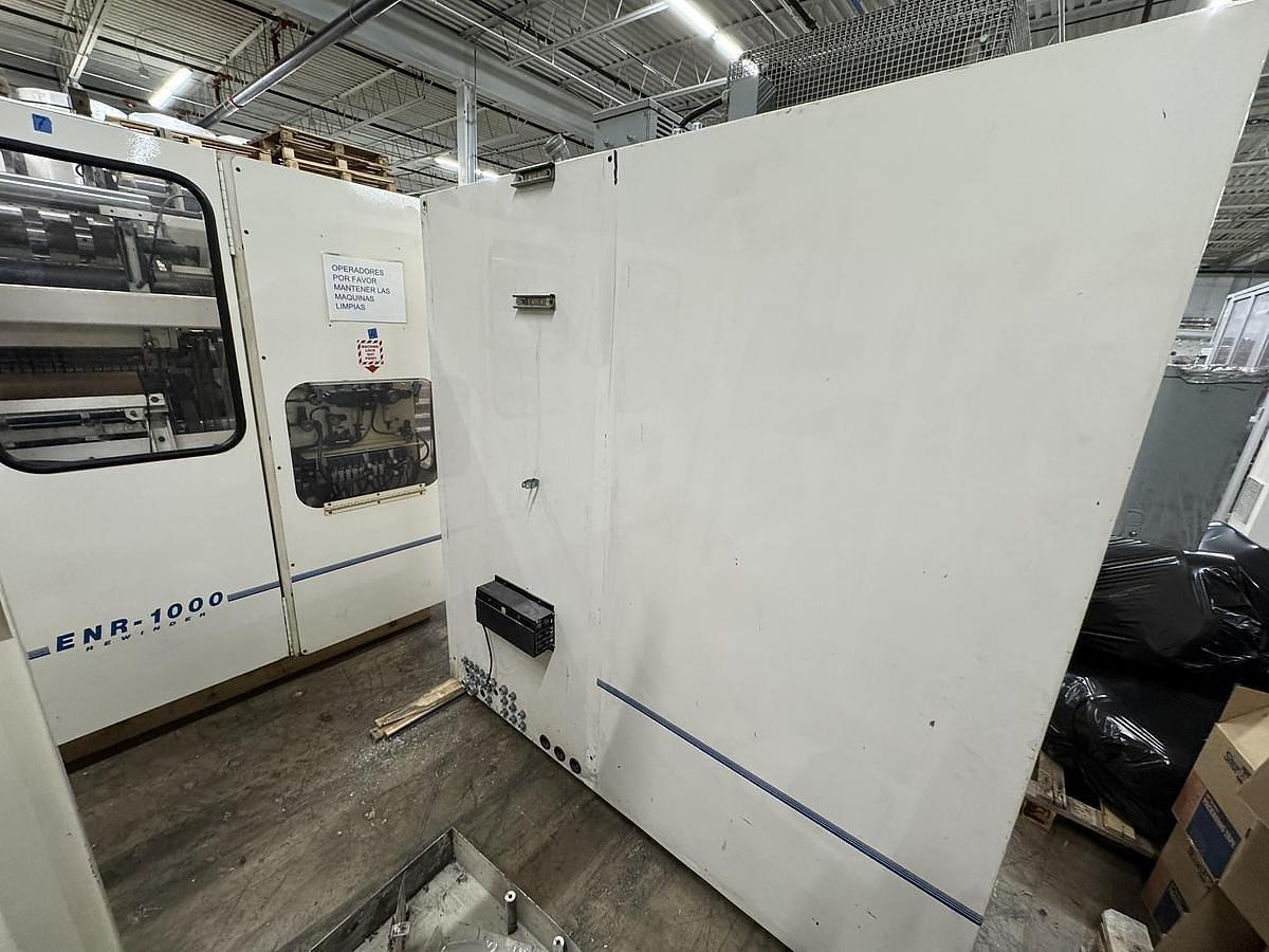 Used 42" WIDE ELSNER ENR-1000 AUTOMATIC REWINDER FOR NONWOVEN WIPES 10" REWIND DIA.