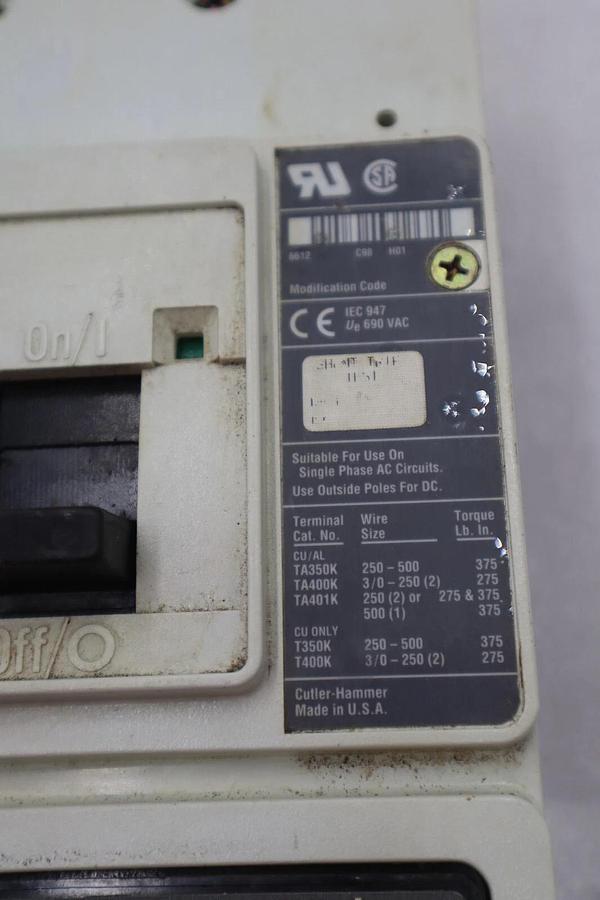 Used CUTLER-HAMMER HM2P400X5WS10 MOTOR CIRCUIT PROTECTOR SERIES C STOCK #3202