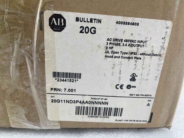 NEW ALLEN BRADLEY 20G11ND3P4AA0NNNNN AC DRIVE COOLED POWERFLEX 755 STOCK 4452