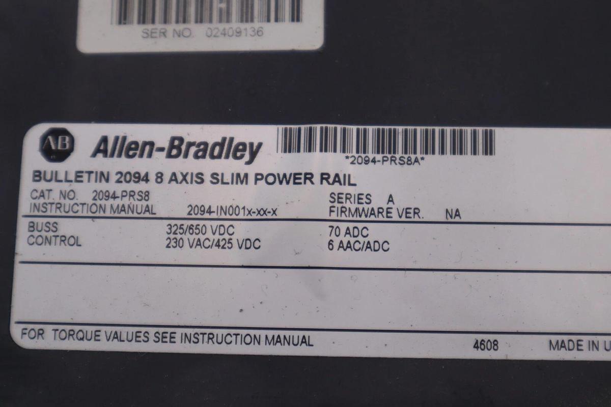 Used Allen Bradley 2094-PRS8 /A Bulletin 2094 8 Axis Slim Power Rail STOCK #5050