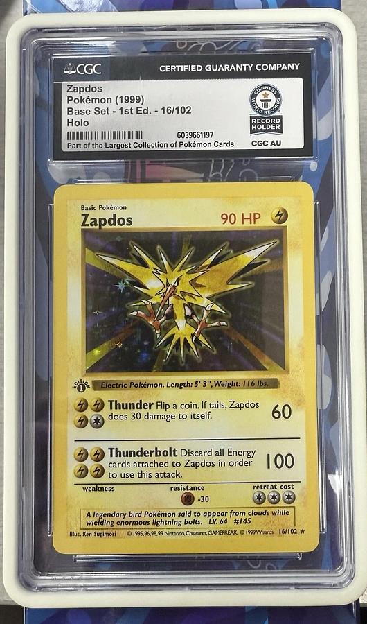 Used 1999 Pokemon Zapdos Base Set 1st Edition Holo Rare #16 CGC WORLD RECORD 1/1