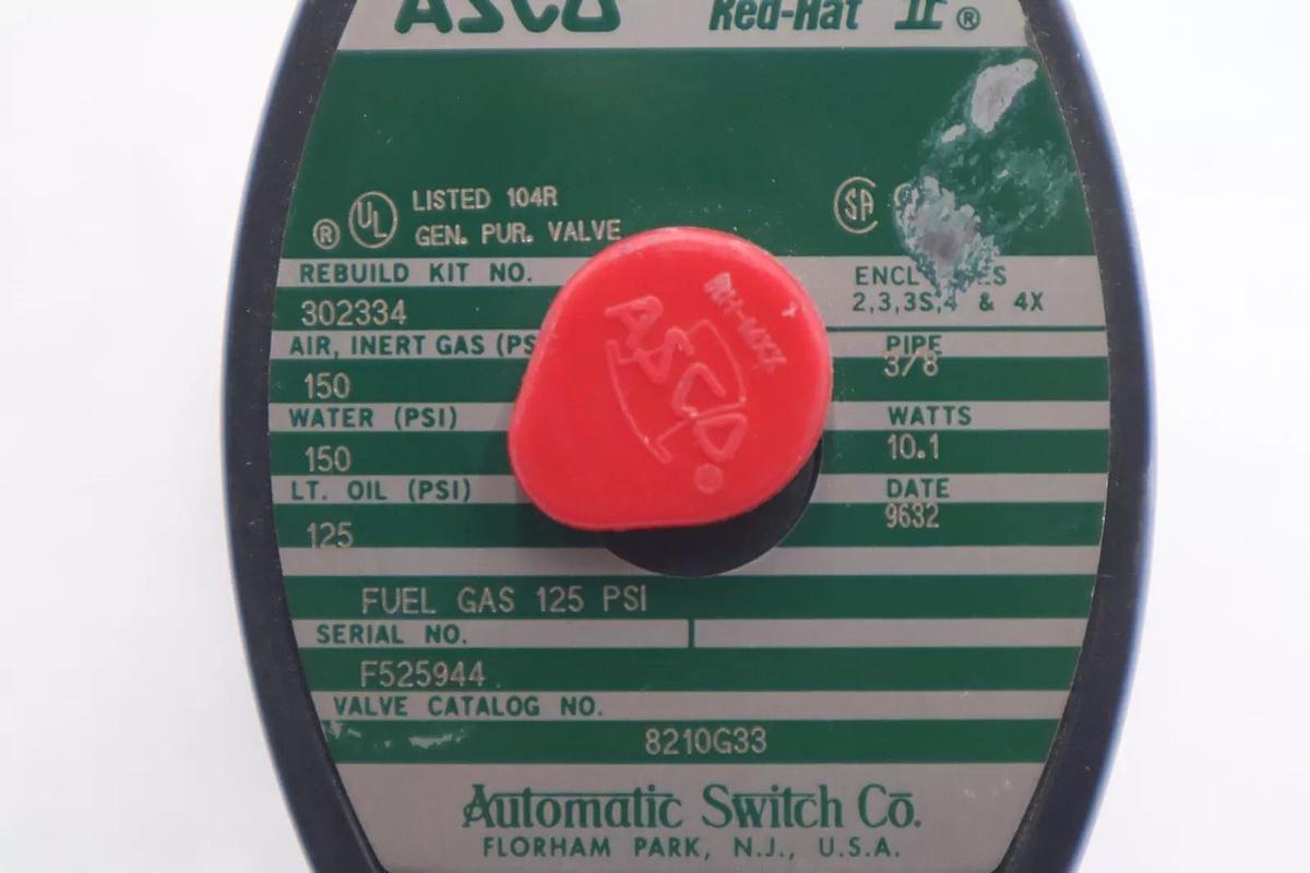 Used Asco Red-Hat 8210G33 Solenoid Valve 3/8 12VDC STOCK K-2789