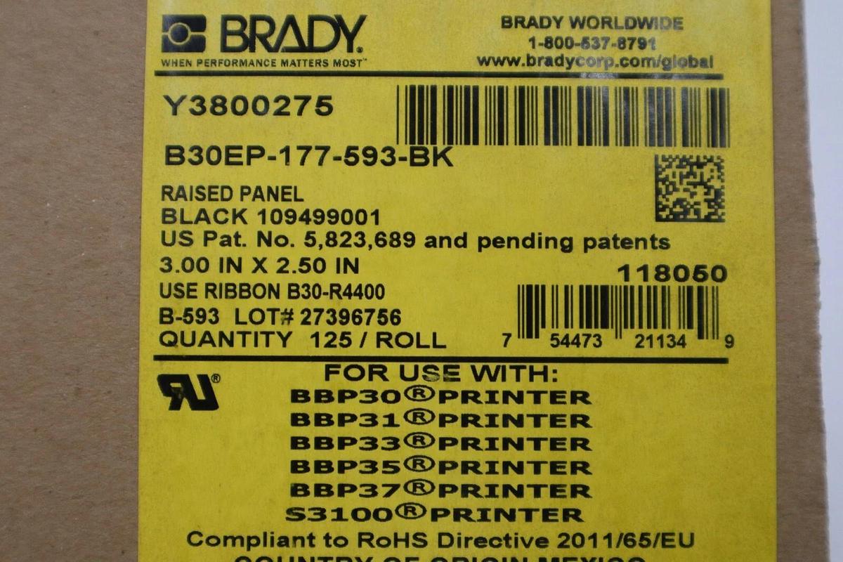NEW IN BOX BRADY B30EP-177-593-BK BLACK RIBBON CARTRIDGE STOCK H98