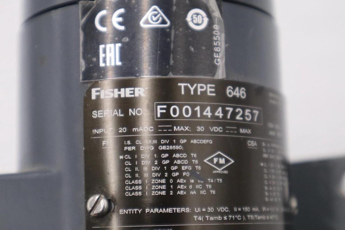 Used Fisher Type 646/ F001447257 20 mADC 30 VDC Transducer UNIT STOCK 3779A