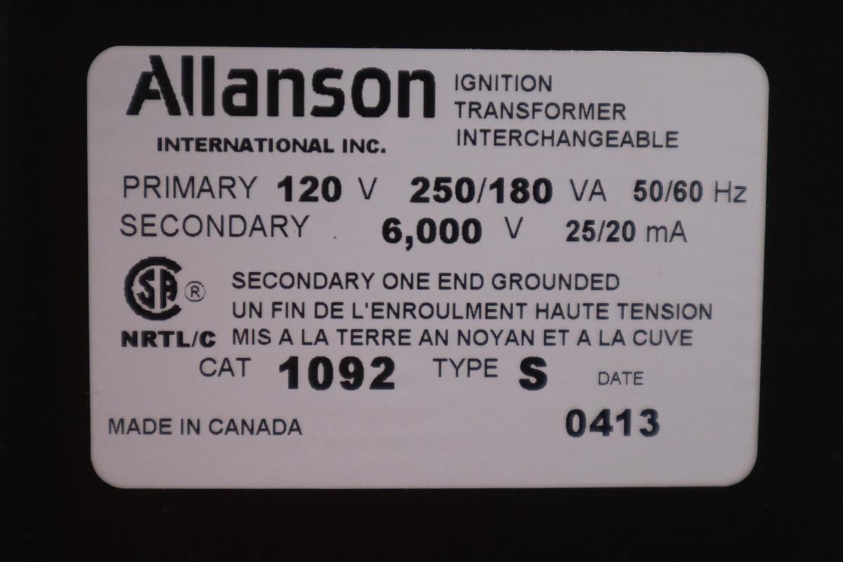Allanson 1092S 6000V Ignition Transformer Gas Burners - NEW - STOCK GF1062