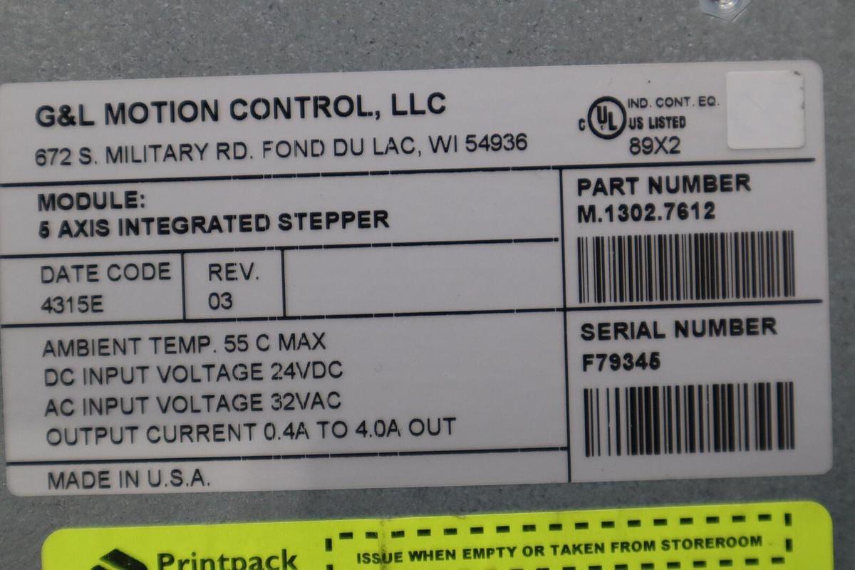 Used G & L MOTION CONTROL M.1302.7612 5-Axis Integrated Stepper 32Vac STOCK K-159-C