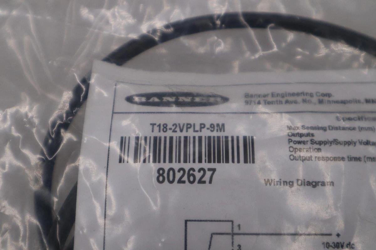 Used NEW BANNER T18-2VPLP-9M/ T182VPLP9M PHOTOELECTRIC SENSOR POLARIZED STOCK H1111