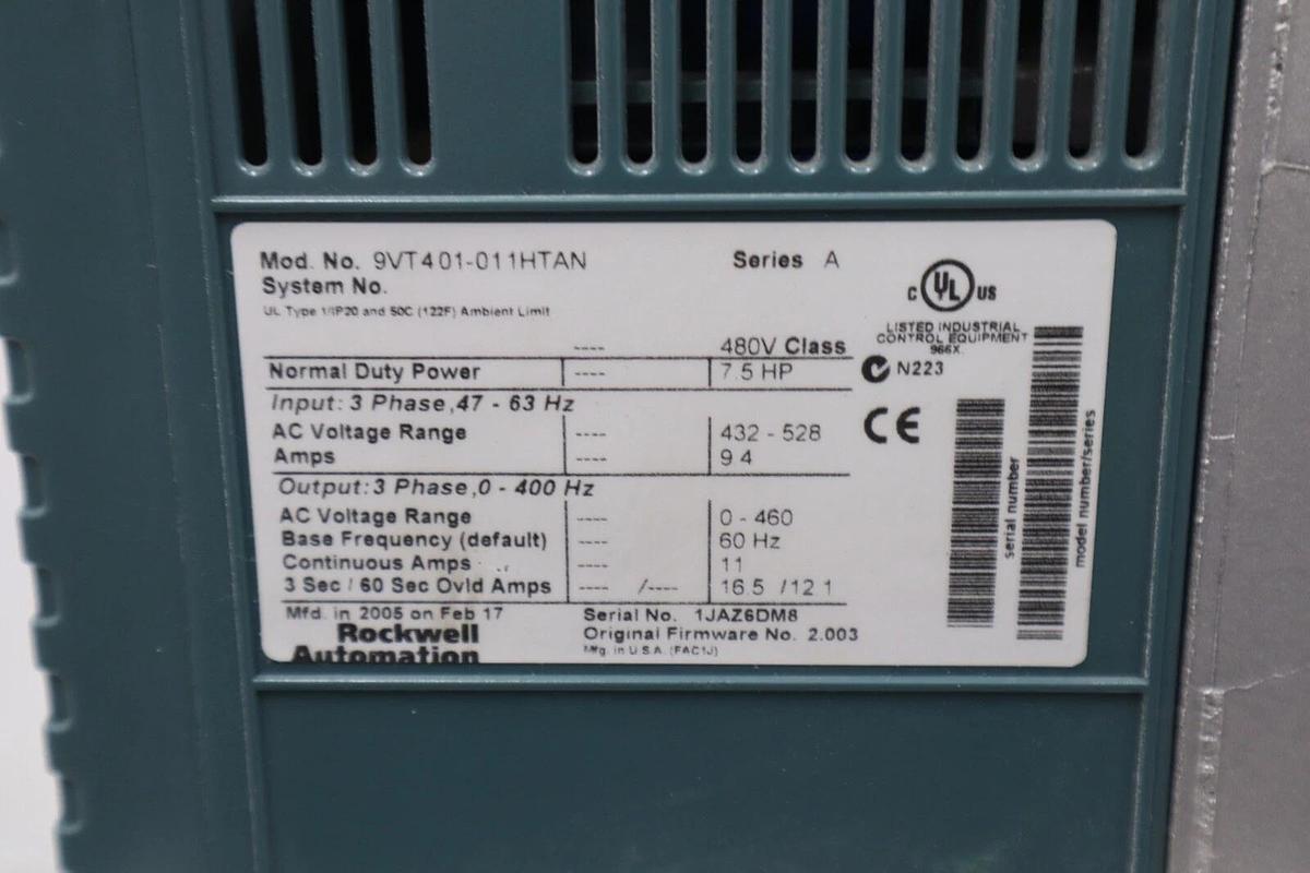 Used ROCKWELL AUTOMATION 9VT401-011HTANNVTAC 9 HVAC DRIVE 7.5 HP #2232