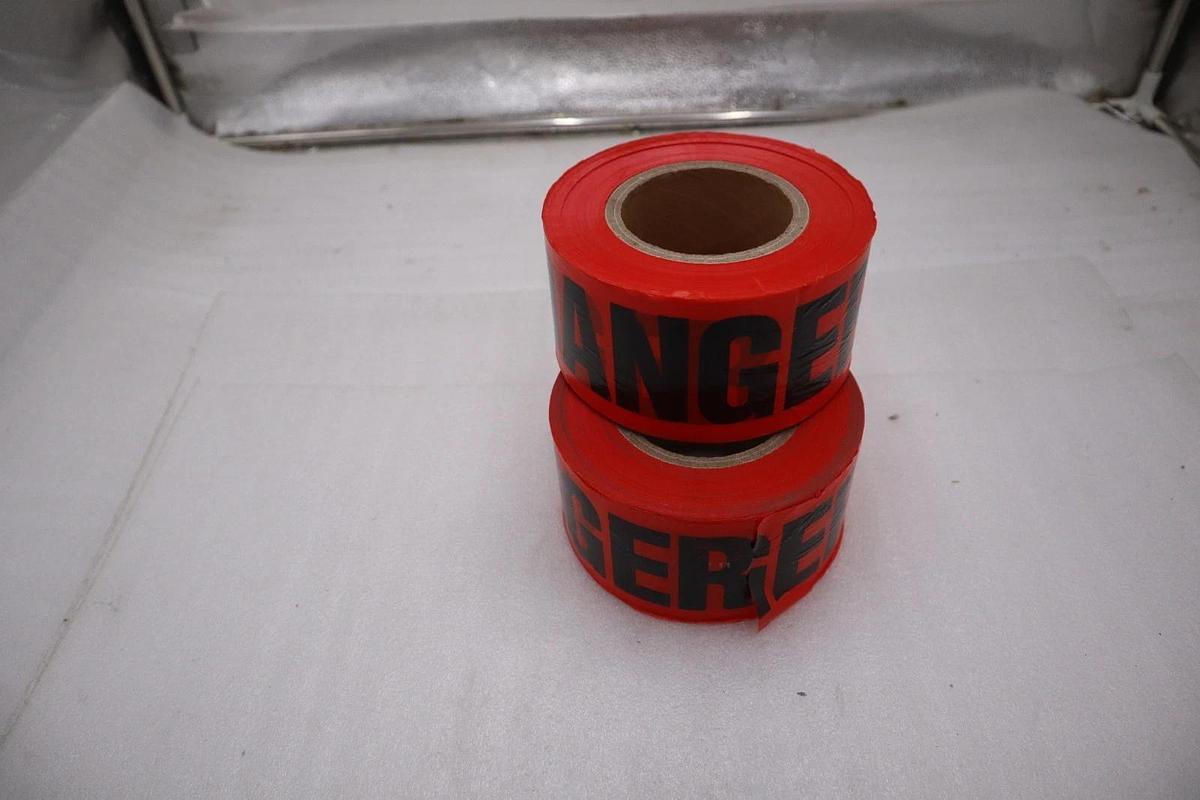 Used LOT OF 2    NEW   Red Danger Tape -3" X 1000'  STOCK H859