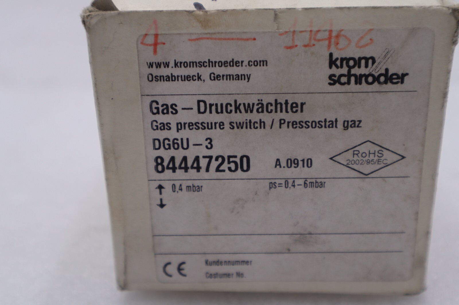 Used NEW OPEN BOX KROMSCHRODER Gas Pressure switch DG6U-3 STOCK K-3464