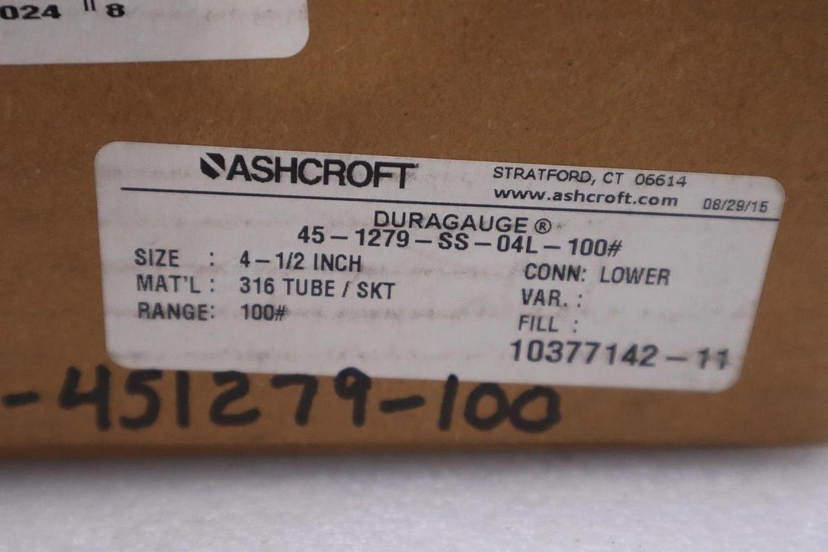 Used Ashcroft 45-1279-SS-04L-100# Duragauge Pressure Gauge - STOCK GF1285