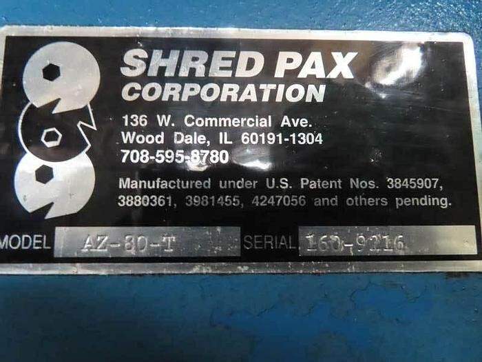 Used SHREDPAX MODEL AZ80 DUAL SHAFT SHREDDER TWIN 40HP MOTORS (NO CONTROL)
