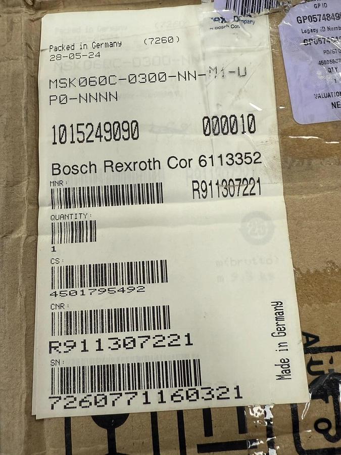 Used BOSCH REXROTH MSK060C-0300-NN-M1-UP0-NNNN SERVO MOTOR 4900 RPM NEW STOCK 2296-D