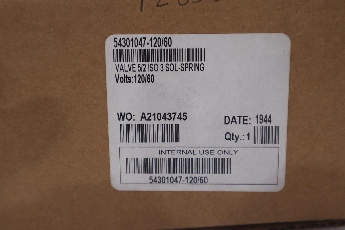 Used NEW ASCO SOLENOID SPRING VALVE 54301047-120/60 5/2 5 WAY 2 POSITION STK G196