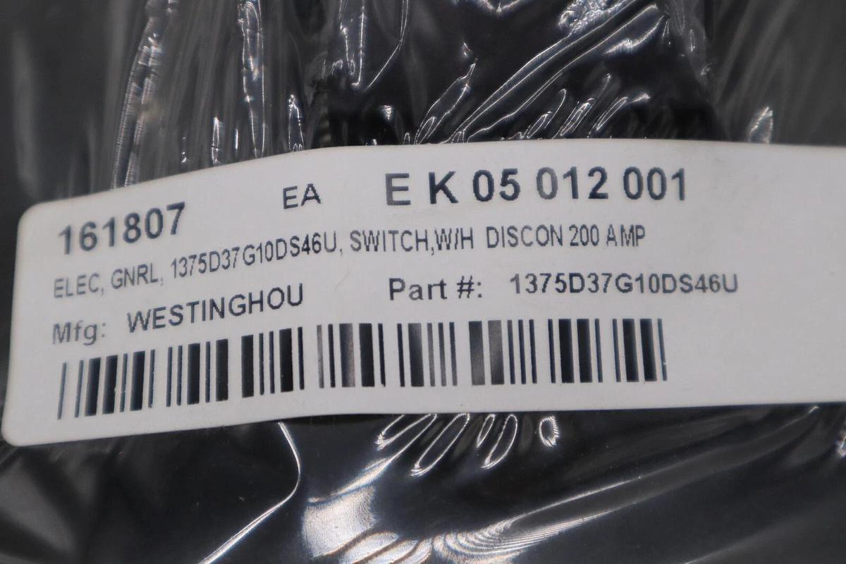 Used NEW Westinghouse 1375D39G02 3P 200A NEC SW STOCK G290A