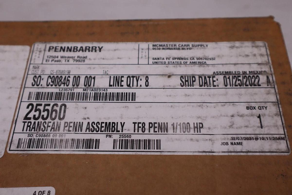 Used Penn Barry Motors 25560 Zephyr Transfan Room To Room Fan - STOCK 3441CC