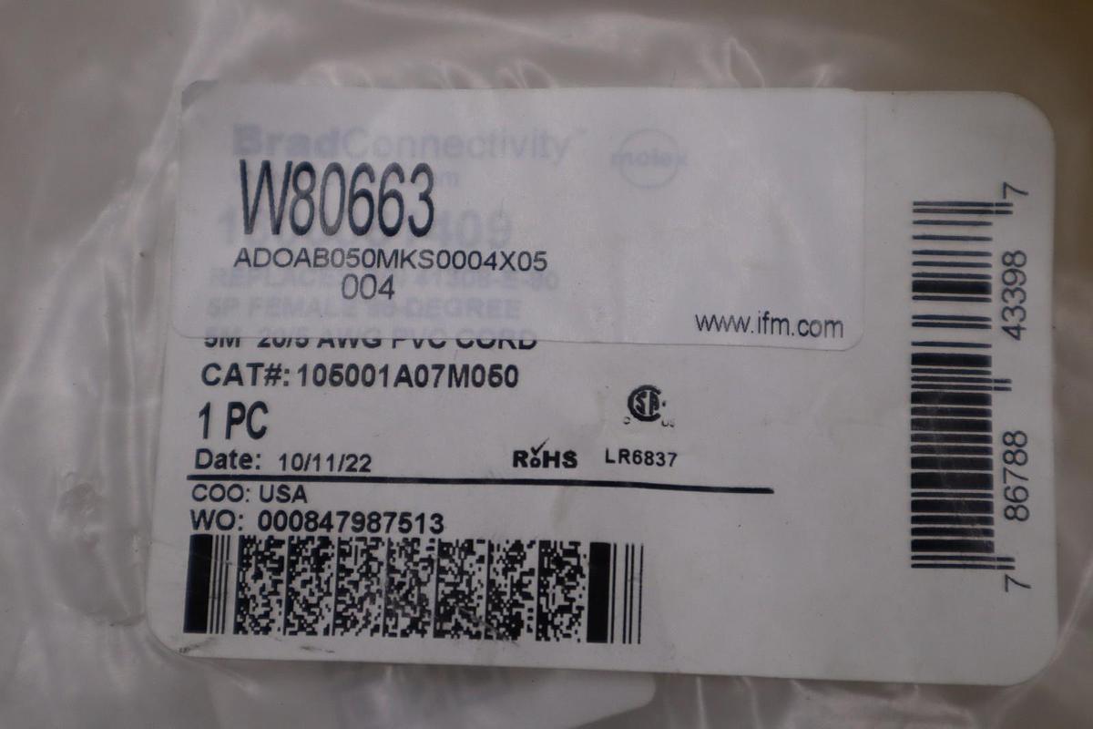 NEW WOODHEAD 105001A07M050 CONNECTIVITY 5-PIN FEMALE CORDSET STOCK H1531