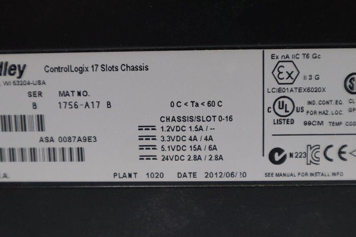 Used ALLEN BRADLEY 1756-PB72/C 1756-A17/B CHASSIS 17-SLOT PLC STOCK 5713