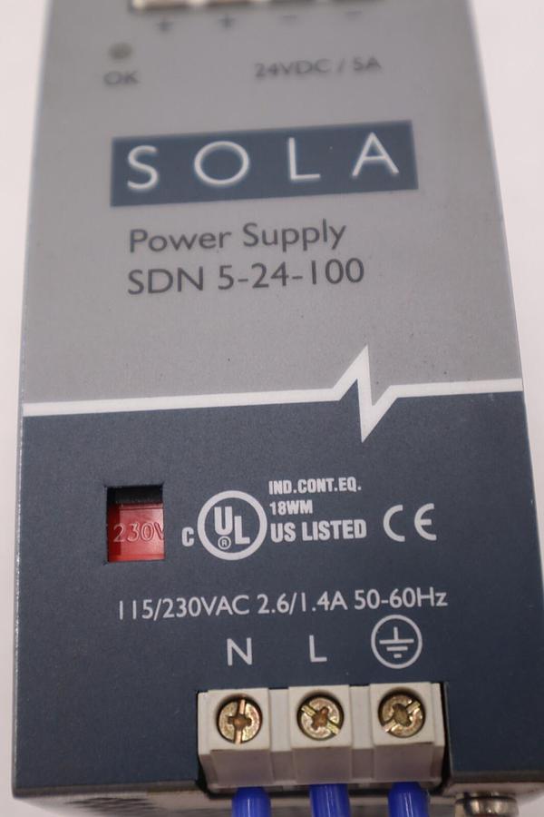 Used SOLA SDN 5-24-100 POWER SUPPLY 230VAC STOCK #L-208A