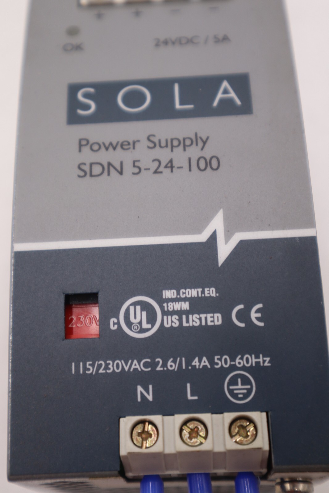Used SOLA SDN 5-24-100 POWER SUPPLY 230VAC STOCK #L-208A