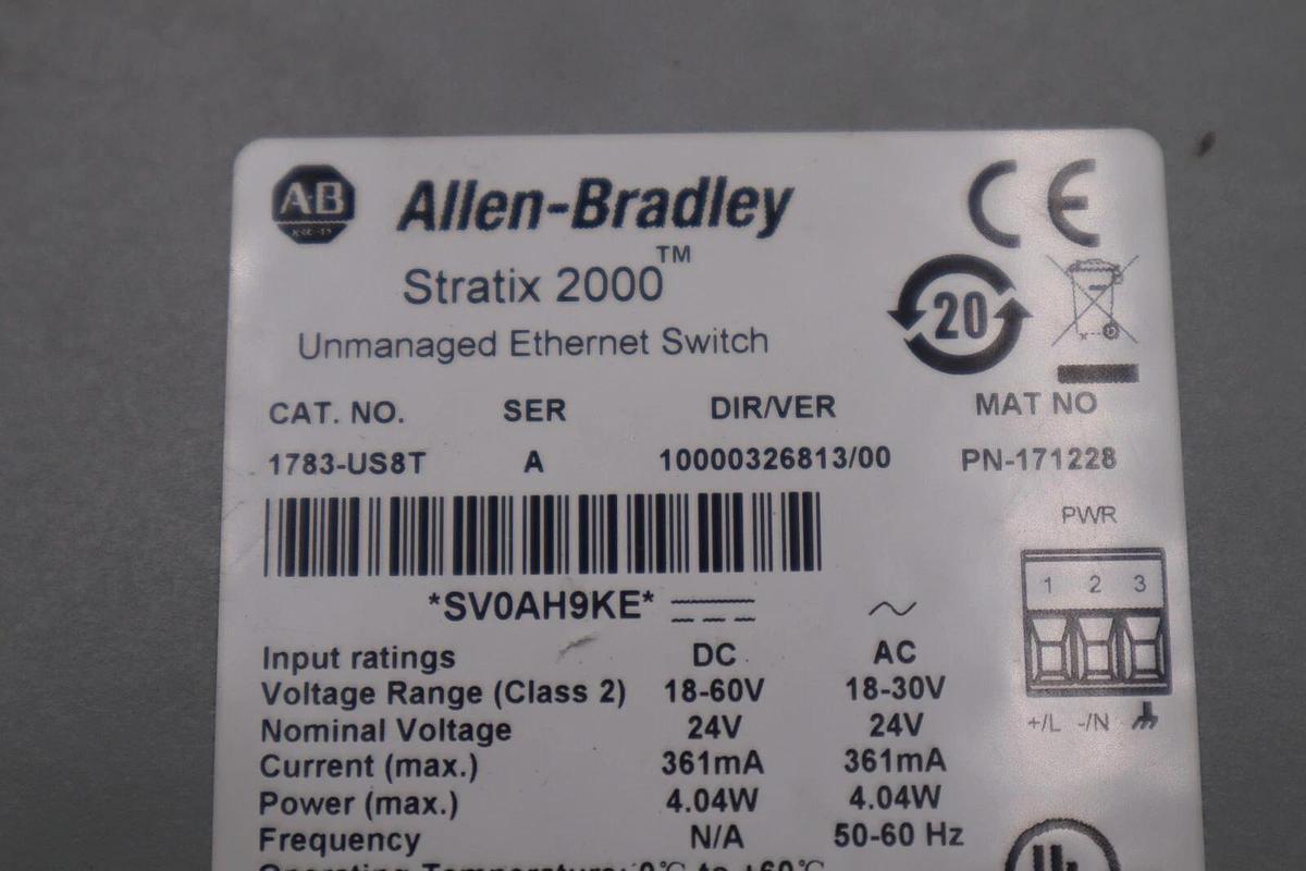 Used ALLEN BRADLEY 1783-US8T STRATIX 2000 UNMANAGED ETHERNET SWITCH SER A #K-2643