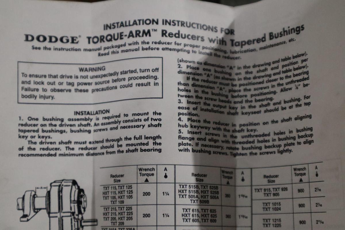 DODGE TORQUE-ARM 272246 REDUCERS WITH TAPERED BUSHINGS NSNP STOCK 2114C