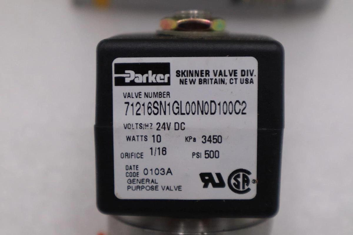 Used PARKER 71216SN1GL00N0D100C2 24VDC PSI 500 1/16 10WATTS STOCK H439A