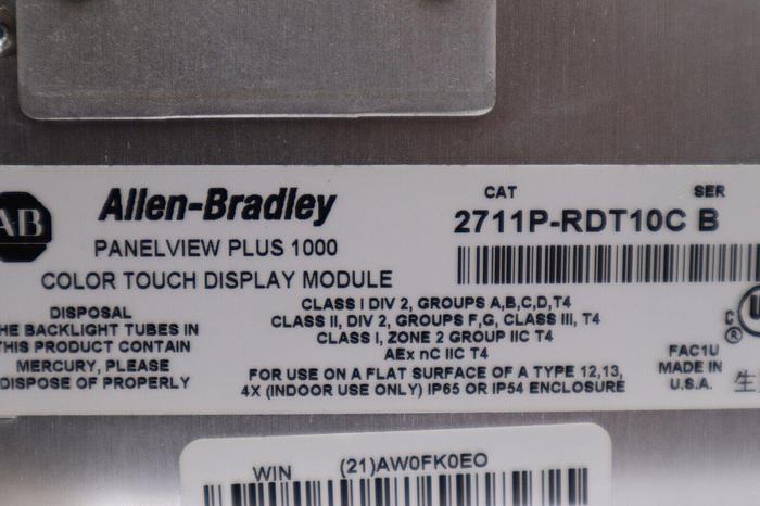 Used Allen Bradley 2711P-RDT10C W/ 2711P-T10C4D1 PLUS 2711P-RP1  Panelview STOCK 4815