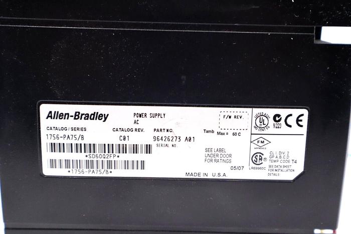 Used ALLEN BRADLEY 1756-PA75/B POWER SUPPLY AC PLC SERIES B STOCK #L-446