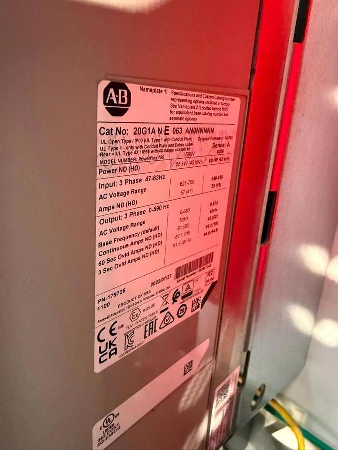 NEW ALLEN-BRADLEY MCC ENCLOSURE W/ 60HP POWERFLEX 755 DRIVE 20G1ANE063AN0NNNNN