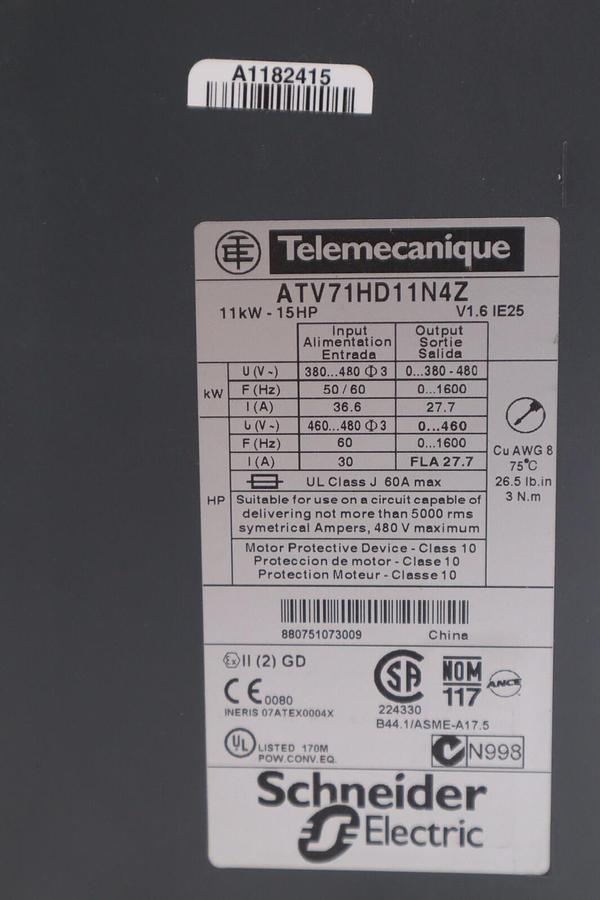 Used NEW SCHNEIDER variable speed drive ATV71HD11N4Z 15 HP STOCK 2313-C