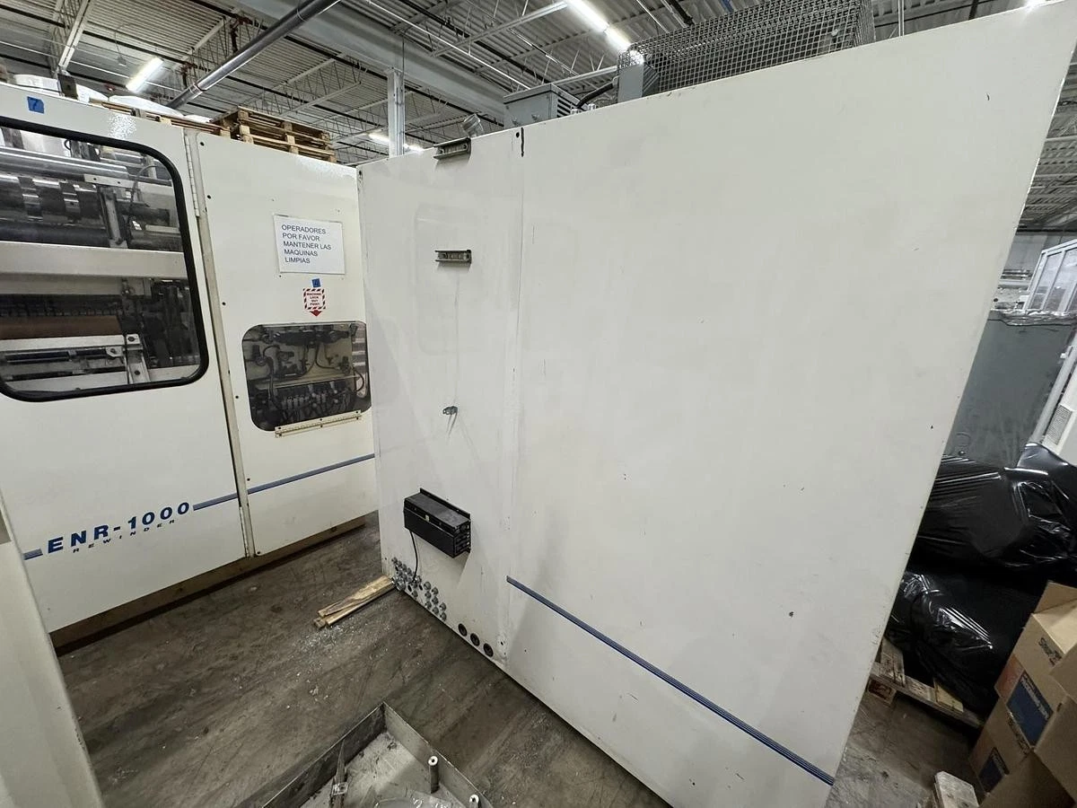 Used 42" WIDE ELSNER ENR-1000 AUTOMATIC REWINDER FOR NONWOVEN WIPES 10" REWIND DIA.