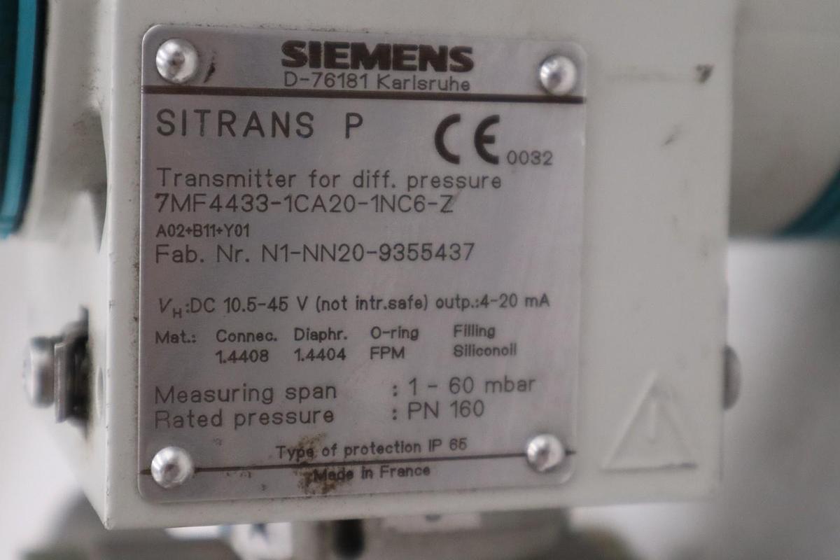 Used SIEMENS 7MF4433-1CA20-1NC6-Z SITRANS P DIFFERENTIAL PRESSURE TRANSMITTER GF1108