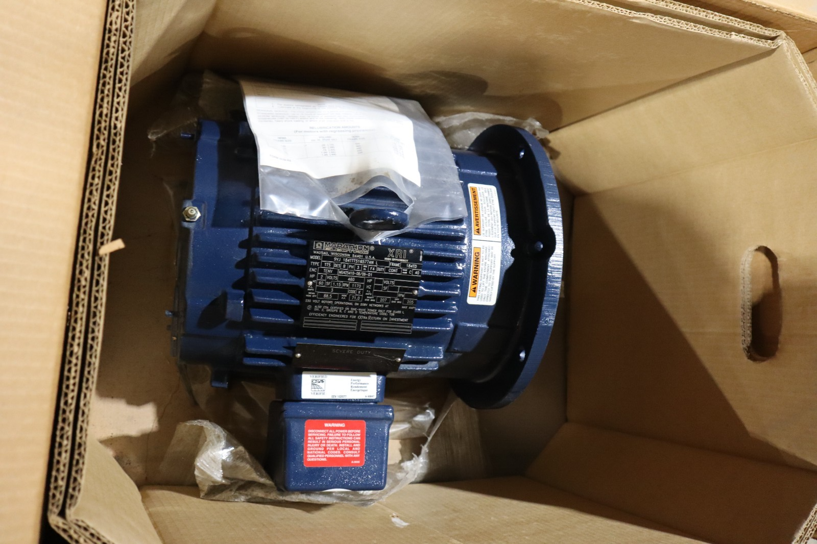 NEW MARATHON 184TTTS16577 ELECTRIC MOTOR 2HP 460V 3PH 1170RPM 184TD FRAME #S675
