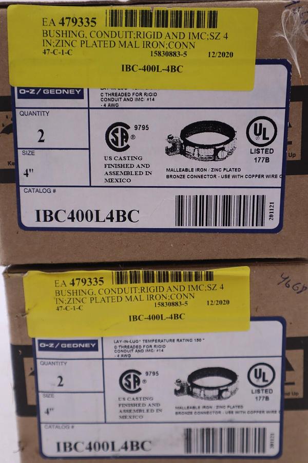 Used O-Z GEDNY IBC-400L-4BC THREADED CONDUIT GROUNDING BUSHING STOCK #321-A