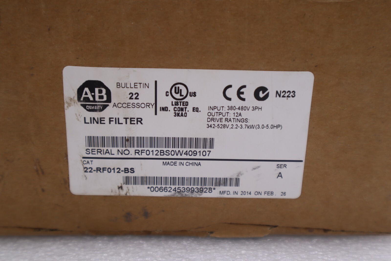 NEW ALLEN BRADLEY LINE FILTER SERIES A 22-RF012-BS STOCK K-1720