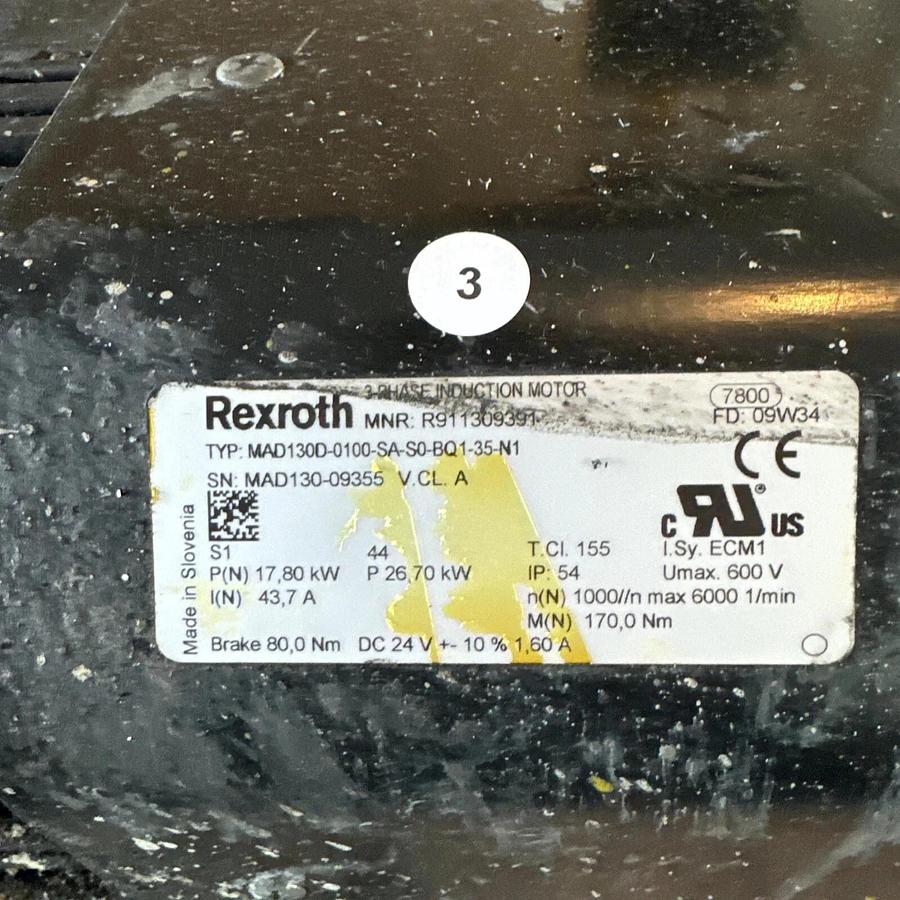 Used Rexroth R911309391 Servo Induction Motor MAD130D-0100-SA-S0-BQ1-35-N1 #HP106