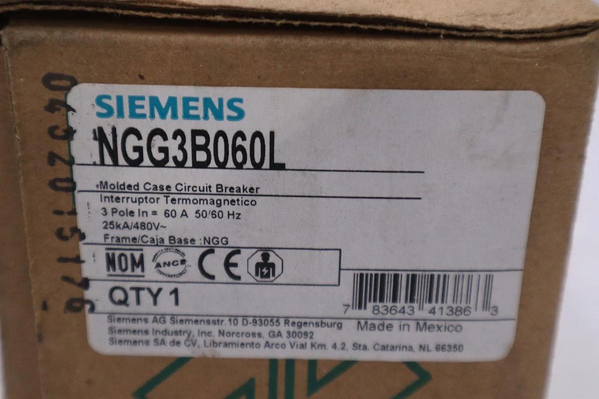 NEW OPEN BOX NGG3B060L - Siemens - Molded Case Circuit Breaker STK GF135A